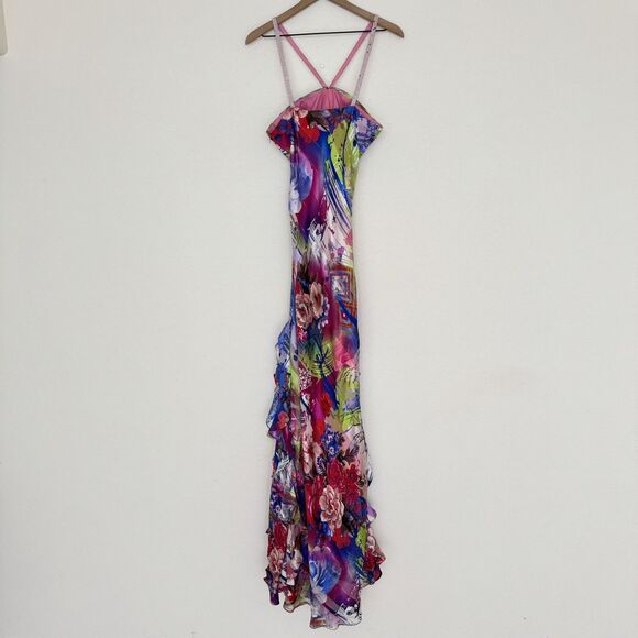 Vtg Cache Dress Womens 6‎ Floral Floor Length Gown Silk Chiffon Remnants FLAWED - Picture 6 of 16